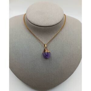 Raw Amethyst Pendant Necklace Brass Chain 16" with Lobster Clasp New
